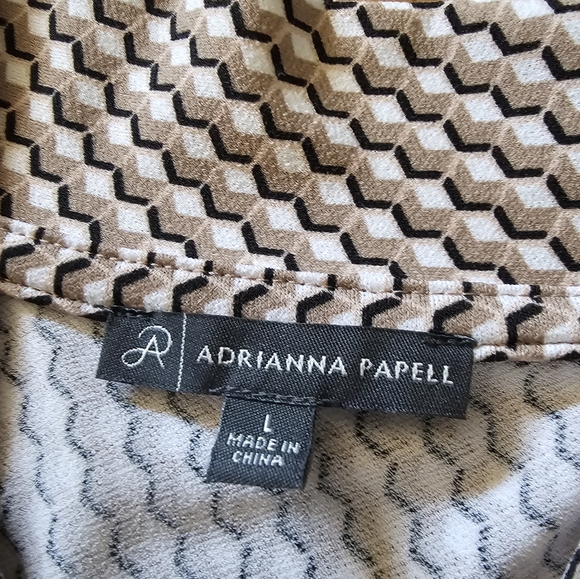 Adrianna Papell Tied Bow Front Stretchy Tan Chevron Print Top Women's Size Large - Picture 6 of 11